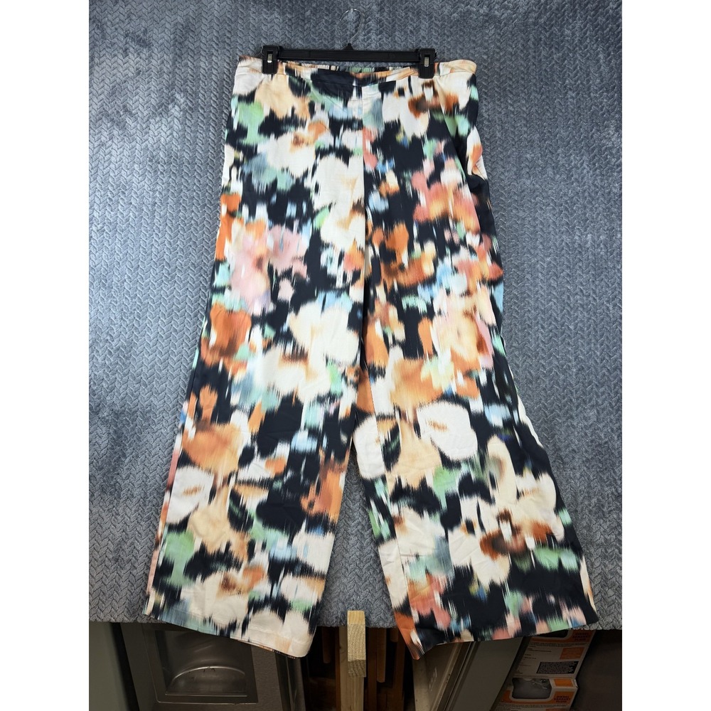 ELOQUII Pants Womens 14 Multi Watercolor Ikat Abstract Wide Leg Elastic Waist
